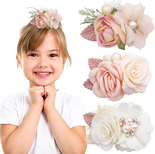 EUDUQ 3 fermagli per capelli a forma di fiore, piccoli fermagli per capelli per ragazze, perline per capelli, per bambini, per compleanno, regalo per la festa dei bambini