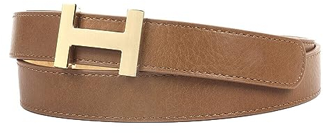 Zakatte • Damen Gürtel aus Kunstleder mit H-Schnalle Hüftgürtel Taillengürtel Damengürtel BS058 (Braun-Gold, 95 cm)