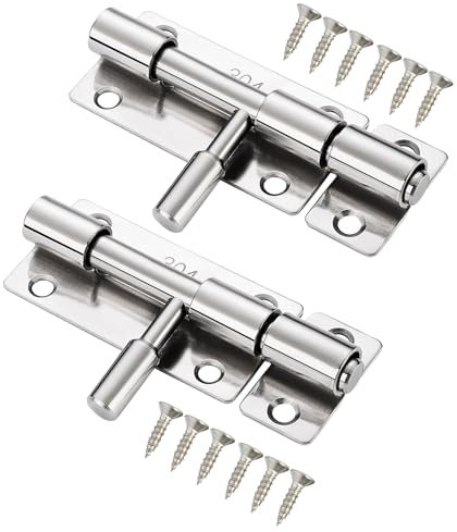 3inch Barrel Bolt Latch, Sliding Door Latch Lock, 304 Stainless Steel Thickened, Slide Bolt Latch with Screws (2Pack/Chrome)
