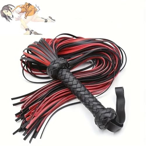 HAZURE 1 Pezzo di Frusta in Pelle Nera e Rossa in Pelle PU, Manico per Frusta per Accessori per Personaggi del Gioco per Bambini