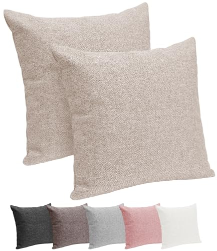 Selfitex 2er Set 50x50 cm, Sofakissen mit Füllung und Bezug, Dekokissen, Kopfkissen mit weicher Kissenfüllung, stilvolle Kissen Deko, robuster Polsterstoff, hochwertiges Couch Kissen (Sand)
