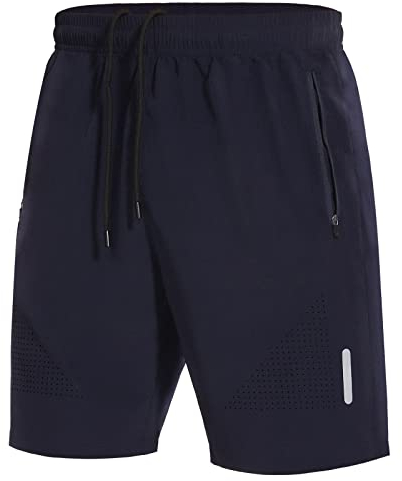 SIHOHAN Kurze Hosen Herren Sporthose Schnelltrocknend Sportbekleidung Jogginghose Sport Shorts mit Reißverschlusstasch Geeignet für Verschiedene Freizeit und Sport Gelegenheiten(Marineblau,L)