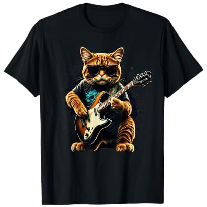 Rock Katze Gitarre Damen Herren Kinder Lustiges Katzenmotiv T-Shirt