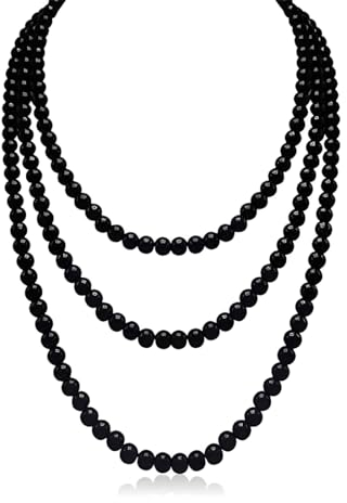Tomedeks 1 Stück Perlenkette 150 Cm, Perlenkette Damen, Perlenkette Lang,1920S Gatsby Kostüm Accessoires Lange Perle Halskette,Dame Schwarze Perlenkette Elegante Künstliche Perlen-Halsketten(Schwarz)