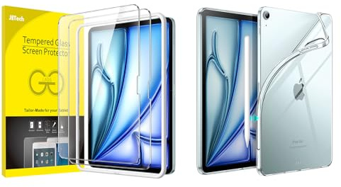JETech para iPad Air 11 Pulgadas M3/M2 (2025/2024) Protector de Pantalla con Marco de Instalación Fácil y Funda Transparente Lote