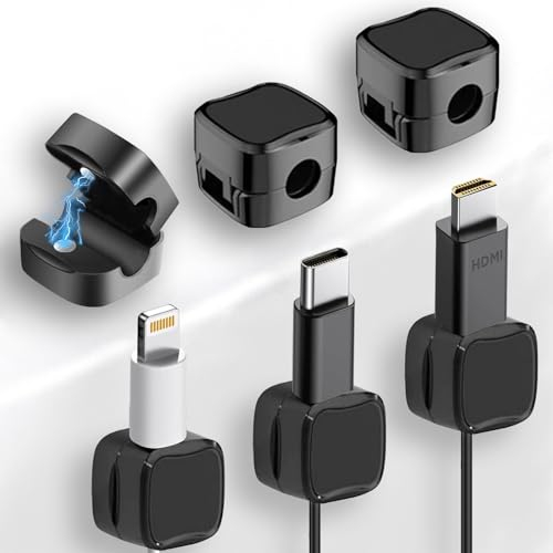 ZUOQIANG 6 Pack Clip Organizador Cables Magnética, Ajustable Organizador Cables Escritorio, con Adhesivo Autoadhesivo, Apto para Cables de Carga, HDMI, Cable de Audio, Escritorio, Mesitas de Noche