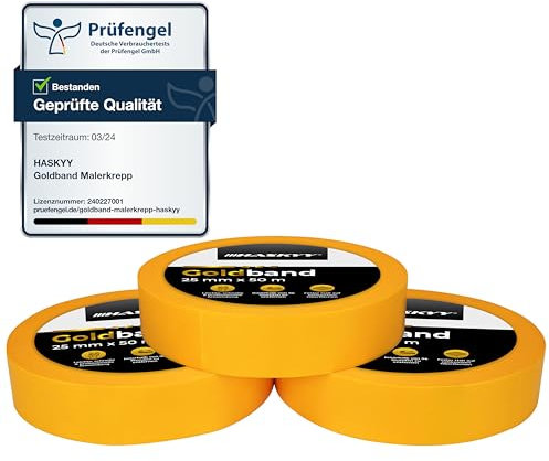HASKYY Goldband Malerkrepp Kreppband 3x Malerband 19mm x 50m Profi Abdeckband Malertape Klebeband Washi Tape Gold Papiertape Selbstklebend