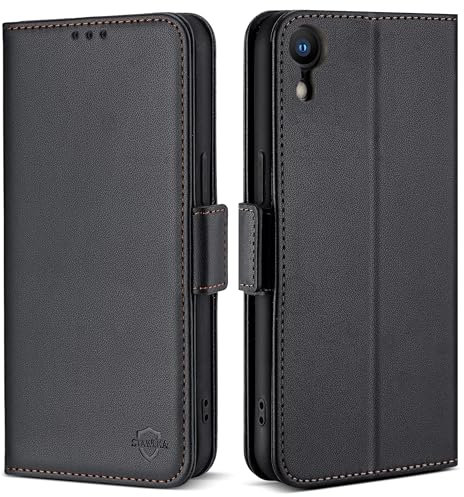 STAWLKA Wallet Case for iPhone XR (6.1), RFID Blocking Card Holder Kickstand Magnetic Closure Flip Folio PU Leather Cover Shockproof Protective Phone Case for iPhone XR - Black