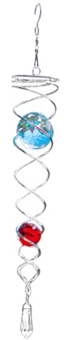 Garten-Windspiel – 22,9 cm großer Blickkugel für den Außenbereich, Hängedekoration, Kristallglaskugeln mit hängendem Drehgelenk, Edelstahl-Kugel, Schwanz, Windspiel für Innen- und Außenbereich