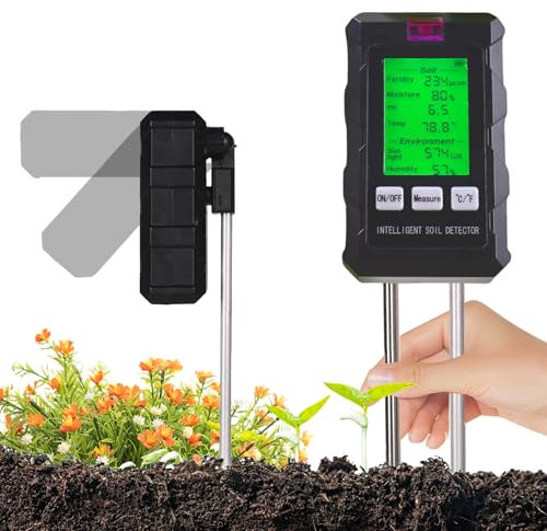 6 in1 Bodenmessgerät,Feuchtigkeitsmessgerät Pflanzen mit Bodenfruchtbarkeit/Feuchtigkeit/pH/Temperatur/Sonnenlicht/Umgebungsfeuchtigkeit,Feuchtigkeitsmesser Pflanzen für Gartenarbeit,Outdoor Pflanzen