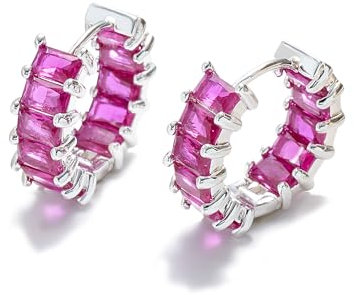 Mesovor Silberne Creolen Ohrringe mit Zirkonia für Damen und Mädchen, Versilberte Huggie Ohrringe, Schmuck für Party, Abschlussball (Rosen Rot)