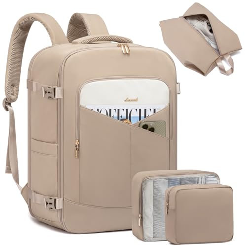 LOVEVOOK 40L Handgepäck Rucksack Flugzeug, Groß Reiserucksack Damen Kofferrucksack Wasserdicht Reisetasche 17 Zoll Laptop Travel Backpack Reise Geschäftsreise Business Wandern Weekend, Khaki