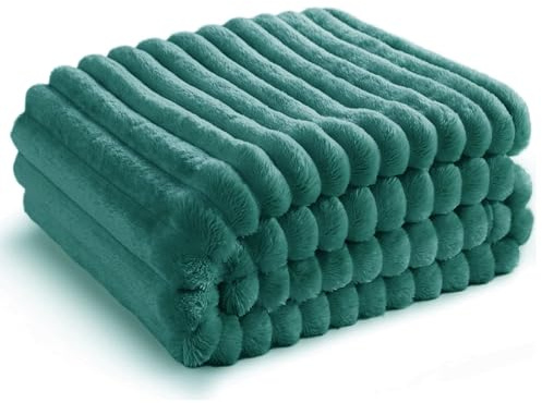 Soft Fleece Blanket Throws - Fluffy Warm Double King Luxury Ribbed Throw for Bedroom, Sofa Couch, Night Bed Blankets (Dark Green, King (200x240 cm))