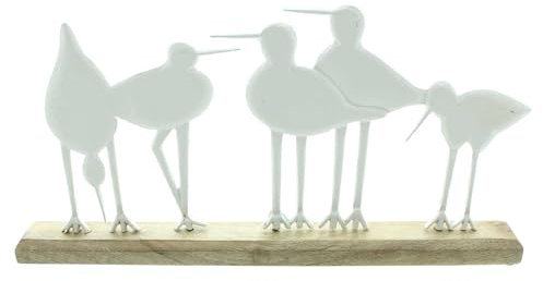 FRANK FLECHTWAREN Dekoboard Vogelschar, Metall, mattweiß, Mangoholz, naturbelassen Maße: 42 x 5 x 23 cm