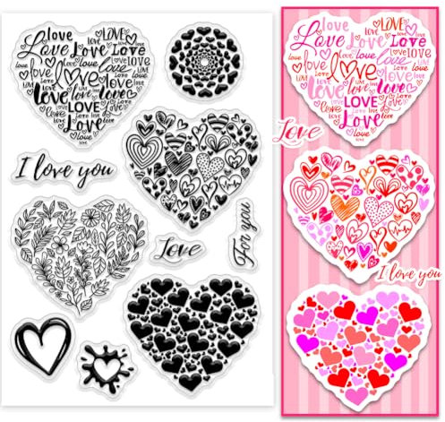 PH PandaHall Love Heart Clear Stamp für Scrapbooking, Graffiti-Silikon-Stempel Sweet Love Transparenter Gummistempel für Grußkarte, Journal, Geschenkanhänger, Paper Crafting Fotoalben Valentine