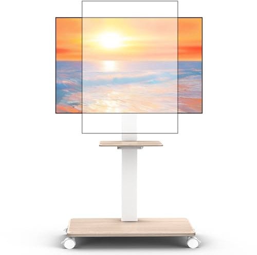 Neothm Mobile TV Stand on Wheels for 32-75 TVs Wooden Base| 60° Swivel & Tilt | Portrait/Landscape Rotation Height Adjustable Portable TV Cart | 50kg Capacity for Living Room/Office/Outdoor white