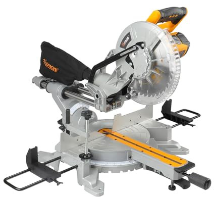 Hoteche 255MM Kappsäge mit Laser 2000W 220-240V 50/60HZ 5000RPM für präzise Schnitte 315x90mm bei 0° 215x90mm bei 45° 40T TCT Sägeblatt inklusive Zubehör ideal für gehrungssägen und zuschnittarbeiten