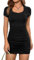 GORGLITTER Women's Ruched Short Sleeve Bodycon T Shirt Dress Sweetheart Neck Summer Pencil Mini Dresses Plain Black X-Small