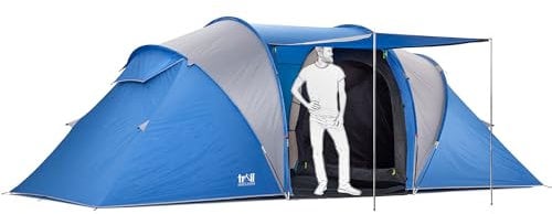 Trail Hartland XL 6 Man 2 Room Tent with Living Area, 3000mm HH Waterproof Rated, 2 Darkened Bedrooms, Easy Pitch Family Camping Tunnel Tent, King Pole Awning, Storage Bag, L560cm x W220cm x H190cm