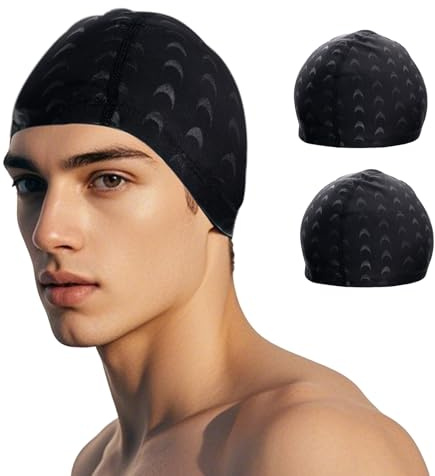 2Pcs Fabric Swimming Cap for Women Men Kids, Breathable Swim Hat