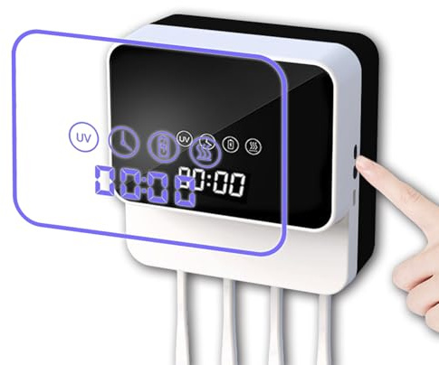 Sterilizzatore Spazzolini da Denti UV-C con LED, Asciugatura - 99.99% Disinfestazione, Montaggio Senza Fori, Ricaricabile DC, Modalità Auto/Manuale, Porta Rimuovibile per Bagno, Regalo (Bianco)