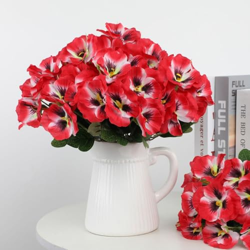 NatureMan 6 paquetes de flores artificiales de pensamientos para exteriores, resistentes a los rayos UV, margaritas artificiales para alféizar de ventana al aire libre, porche, hogar, jardín, boda