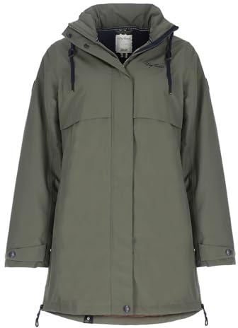 Dry Fashion Damen Funktionsmantel Alaska - Outdoor-Jacke Oliv, Größe 36 | Warm gefüttert, Atmungsaktiv, Wind- & wasserdicht, Verschweißte Nähte, Abnehmbare Kapuze, Reißverschlusstaschen, Innentasche