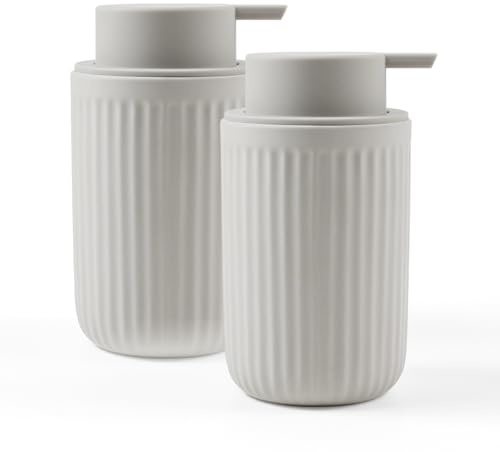 BosilunLife Seifenspender Spülmittelspender, 350 ml Seifespender Keramik Nachfüllbar, Großer Pumpenkopf, Stylisch und rutschfest, BPA-frei für Küche, Bad (Grau, Flüssigseifenspender)