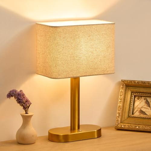 5200mAh Dimmable Cordless Touch Lamp, 32cm Battery Operated Rechargeable Nightstand Table Lamp, Stepless Dimming Modern Bedside Lamp with Fabric Shade, 3000K for Living Room, Dining