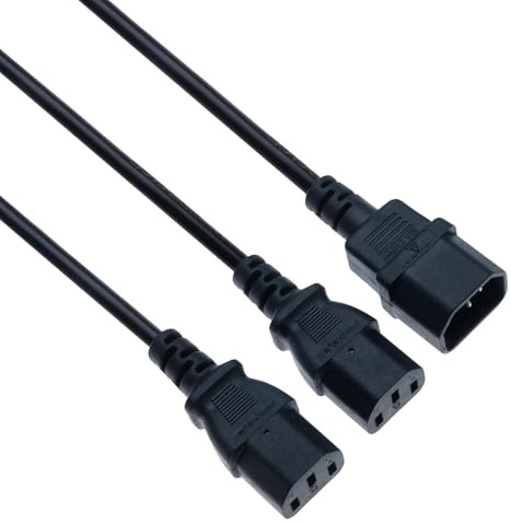 Stromkabel Y-Splitter Verlängerung (1 m) – Kaltgerätekabel UK IEC C14 auf 2x C13 Stromkabel Stecker auf Buchse – kompatibel mit PC, Monitor, Drucker, PDU, USV, Server, Audio – Schwarz