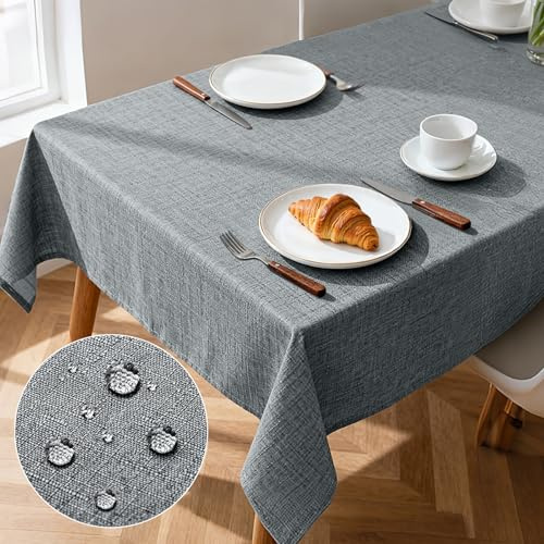 Pureegg Tischdecke Abwaschbar - Tischtuch in Leinenoptik, Outdoor Wetterfest, Wasser- und Schmutzabweisend, Ideal für Esstisch, Party und Garten, Grau, 100×140cm
