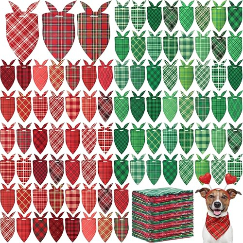 Abbylike Weihnachts-Hundehalstücher in Rot und Grün, Büffelkariert, Halstücher für Hunde, Dreieckstuch, Lätzchen, Schals, Set für Haustier, Weihnachtskostüm, Foto-Requisiten, Zubehör