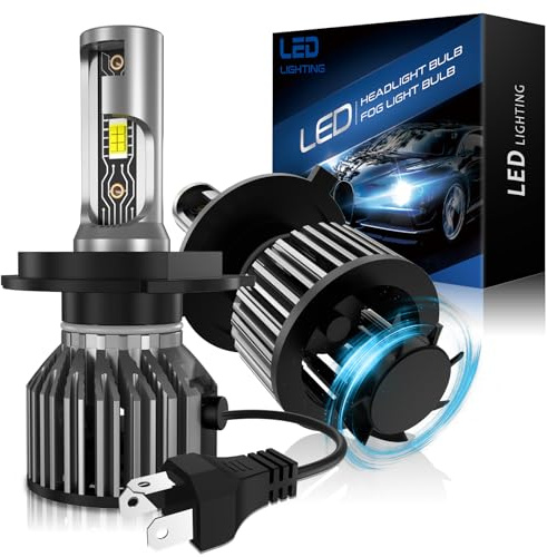 AUXIRACER Ampoule H4 LED pour Voiture, 120W, 30000lm, 6500K Blanc 12V Ampoule LED pour Voiture, Kit de Conversion Feux de Route/Feux de Croisement pour Voiture, 2 Set