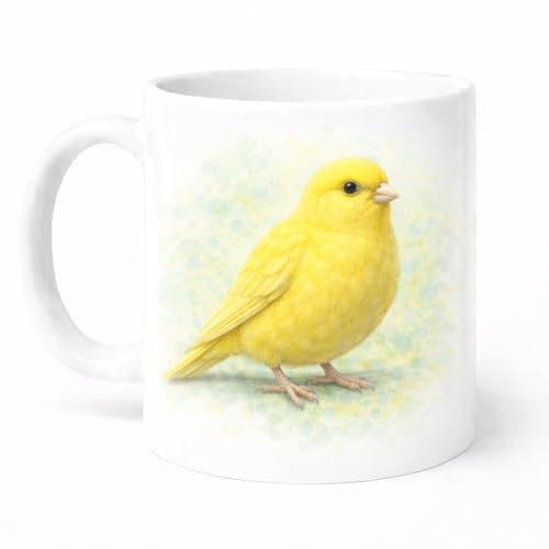 Brew Crew Gifts Yellow Canary Ceramic Mug, High-Gloss White, 11oz, Watercolour Bird Design, Dishwasher & Microwave Safe, UK Made