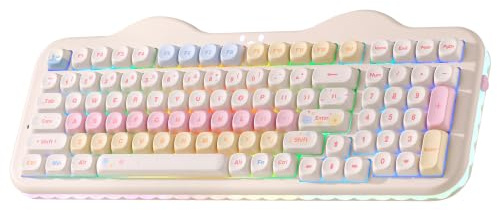 YUNZII C98 Cute Wireless Mechanical Keyboard(Beige, Milk V2 Linear Switch) | 99 Keys with Number Pad, Hot Swap, PBT MOA Keycaps, BT5.0/2.4G/USB-C, Gasket Mount, Custom RGB Backlit for Win/Mac