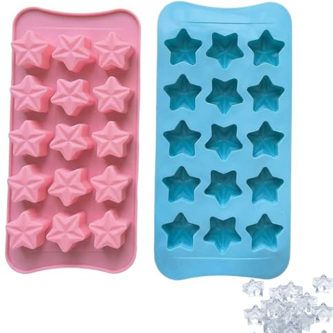 2 PCS Star Ice Cube Tray, Mini Star Ice Cube Tray, Ice Cube Trays for Creative Dessert Making and DIY Candle Crafting, Two 15-Cavity Moulds in Pink and Blue
