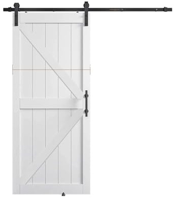 Porte de grange coulissante 91 x 213 cm (36 84 po) et kit quincaillerie 2 m (6,6 pi) inclus, porte intérieure blanche recouverte PVC