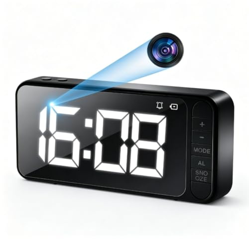4K hidden camera magnetic clock, Wifi mini nanny security cam, Auto time synchronization, detection recognition,night vision, video live streaming, For indoor, home, office, garage, gym(Pure Black)
