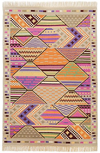 THEKO Klassischer Handgewebter Designer Teppich Farbe Beige Multi Groesse auswaehlen 70 x 140 cm