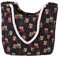 AiSi Canvas Strandtasche Schultertasche Umhängetasche Shopper Einkaufstasche, mit Reißverschluss, Eule Muster schwarz