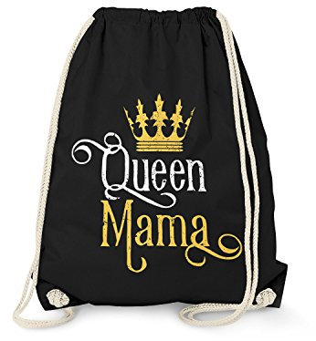 Fashionalarm Turnbeutel - Queen Mama | Fun Rucksack mit Motiv als Geburtstag Geschenk Idee & für Muttertag Mutter Mutti Königin Krone, Schwarz One Size
