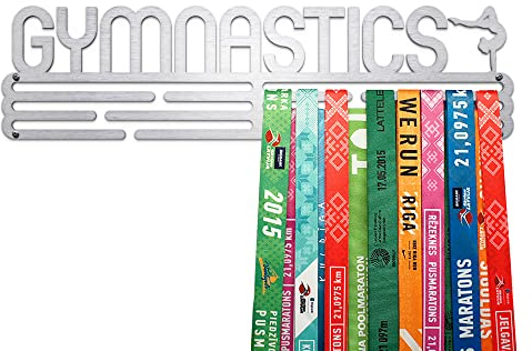 United Medals Gymnastics Medaillenhalter Gymnastik für 48 Medaillen Aufbewahrung - Turnerin Geschenk - Medal Holder Hanger Display Rack - gebürsteter Edelstahl