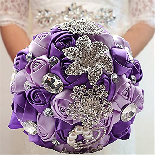 Fouriding Bouquet da Sposa di Lusso Nozza Fiori di Rosa Diamante Perlato Fiori Artificial Decor