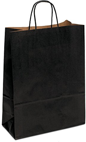 150 x Papiertüten schwarz TT 32+14x42 cm | Papiertragetaschen mit Kordel | Kraftpapiertüten | Papiertaschen mittel | HUTNER