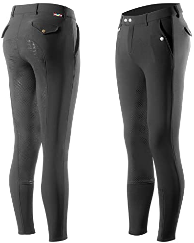 HORZE Grand Prix Silikon Vollbesatzhose für Herren, klassisches Design, atmungsaktiv, Keine Frontfalten, mittlere Bundhöhe, Schwarz, 50