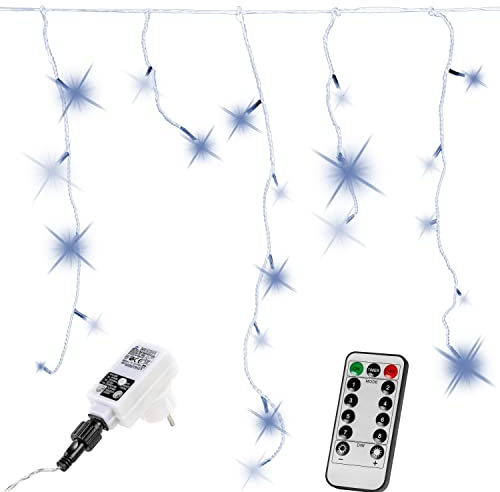 VOLTRONIC Eisregen Lichterkette, innen und außen, IP44, Größen- und Farbwahl, 600 LEDs, kaltweiß, Fernbedienung