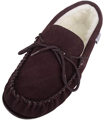 Snugrugs Herren Lammfell Mokassin/Hausschuhe, Gummi Sohle, Braun. EU 43