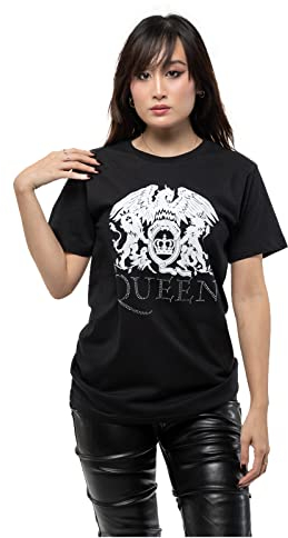 Queen T Shirt Classic Crest Diamante Band Logo Official Unisex Black S