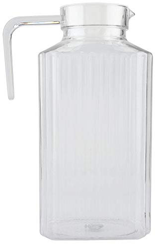 Pichet En Acrylique Avec Couvercle Et Poignée, Bouteille De Jus à Rayures Côtelée.(1800ml)