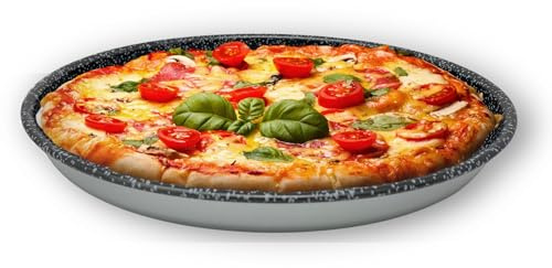 NAMAI Teglia Pizza Rotonda 38CM, Teglia Pizza Antiaderente, Alluminio, Rivestimento Antiaderente, Design Effetto Pietra, Teglia per Pizza Professionale (TEGLIA PIZZA ROTONDA, 38CM ROTONDA)